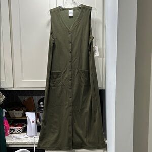 Vintage Links Olive Green Sleeveless Button-Down Jumper NOS